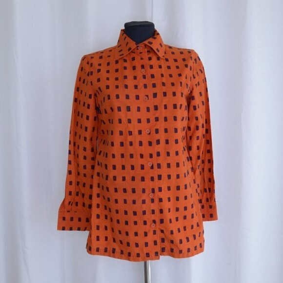 Vintage 1975 Marimekko Check Geometric Cotton Shirt Sz 8 - Picture 2 of 7